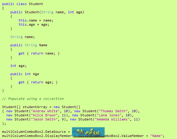سورس کد combobox چند ستونه با پشتیبانی از data-binding با زبان #C