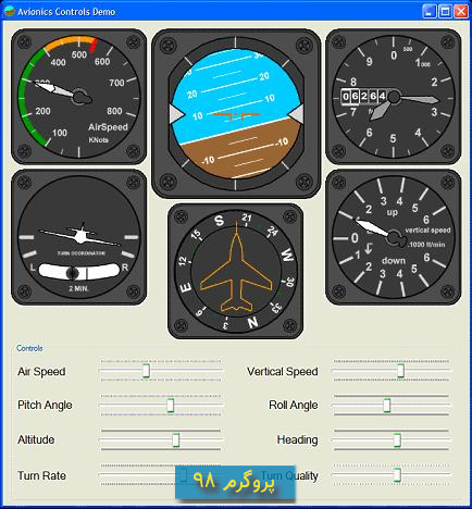 سورس کد پروژه ی کنترل های ابزار کابین خلبان هواپیما مانند سرعت سنج در سی شارپ