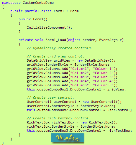 دانلود سورس کد پروژه ComboBox با Drop-Down سفارشی (شامل کنترل ها) در سی شارپ #C