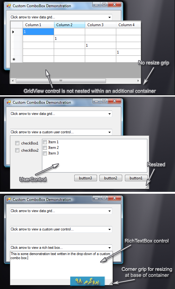سورس کد ComboBox با Drop-Down سفارشی (شامل کنترل ها) در سی شارپ