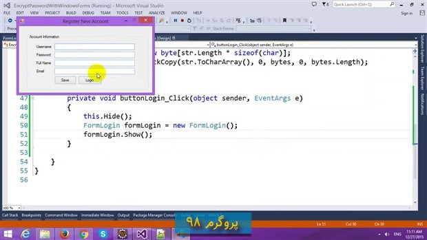 فیلم آموزش رمزگذاری پسورد در فرم ورود با Entity Framework در c#.net
