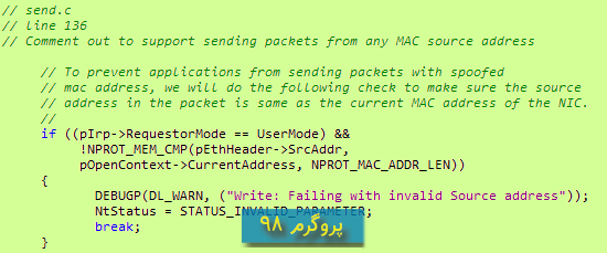 سورس کد ارسال Raw Ethernet Packet با NDIS Protocol Driver در c#.net