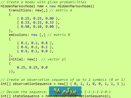 سورس پروژه ی Sequence Classifiers (مدلهای Markov پنهان) در #C
