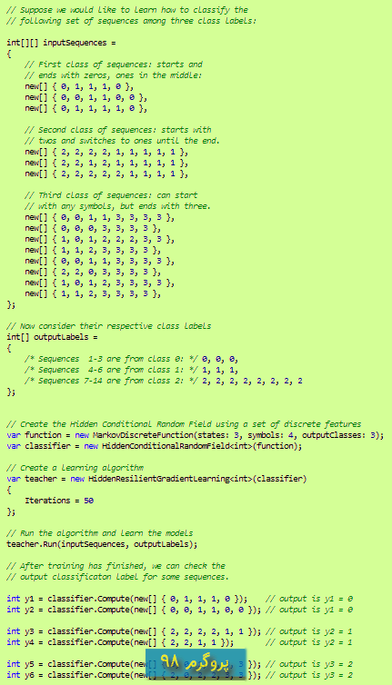 سورس کد Sequence Classifiers (Hidden Conditional Random Fields) در #C